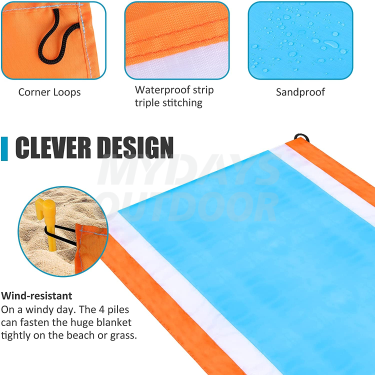 Пляжное одеяло для кемпинга Песчаный негабаритный пляжный коврик Водонепроницаемый легкий коврик для пикника MDSCM-4