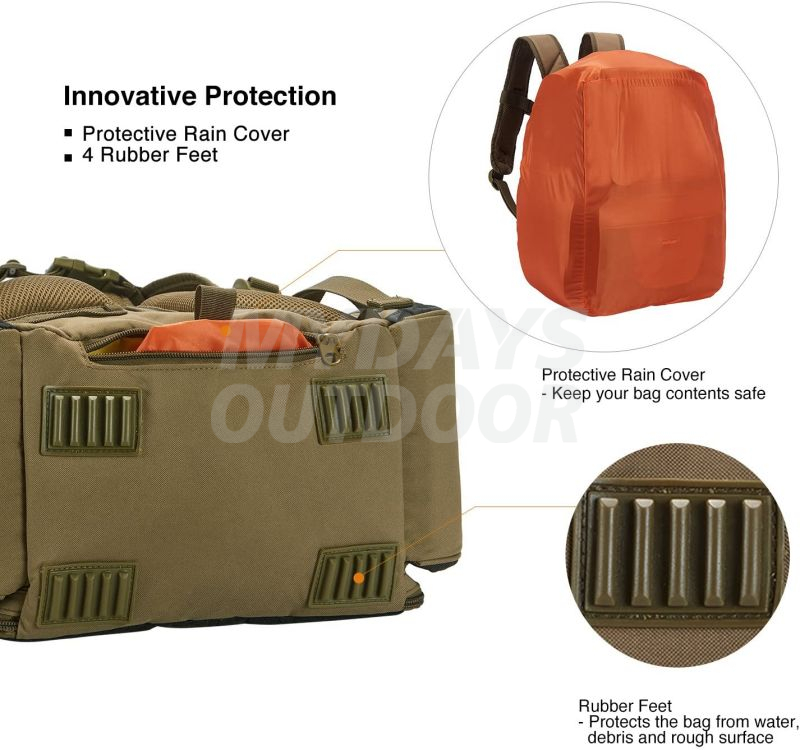 Рюкзак для рыболовных снастей с 4 отсеками для хранения и защитным чехлом от дождя MDSFB-6