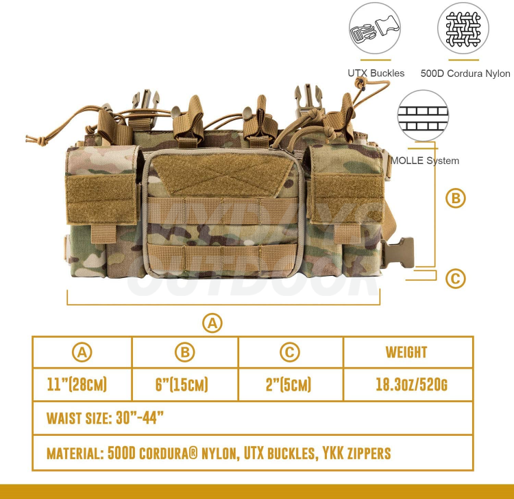 Тактическая нагрудная сумка для спортивного снаряжения с 5,56/7,62 винтовкой и пистолетным магазином и X-ремнем MDSSC-5